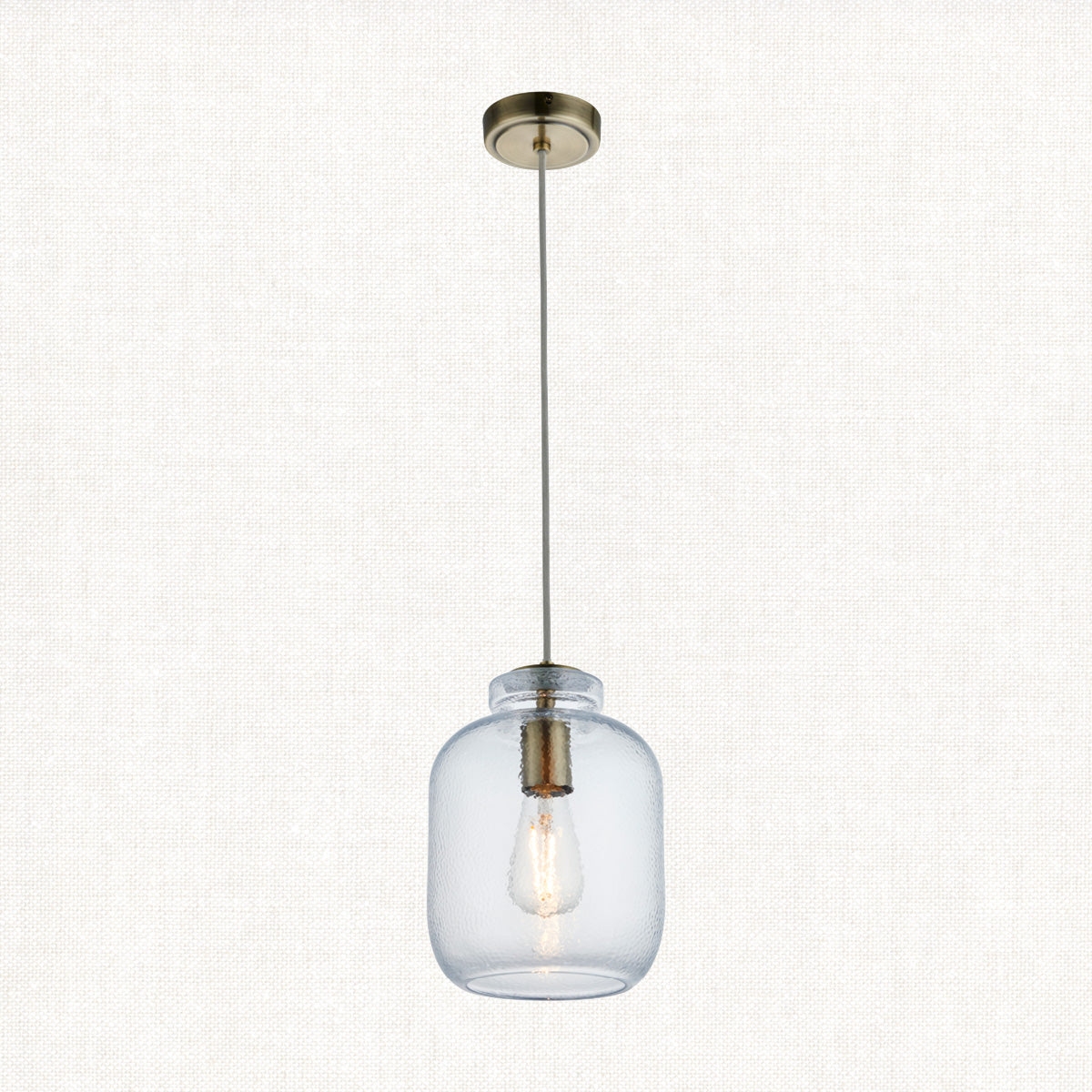 Kendrick Textured Glass Pendant in Antique Brass