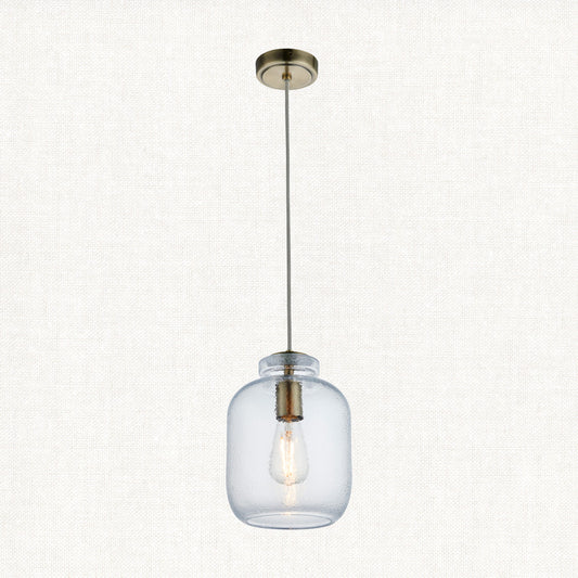 Kendrick Textured Glass Pendant in Antique Brass