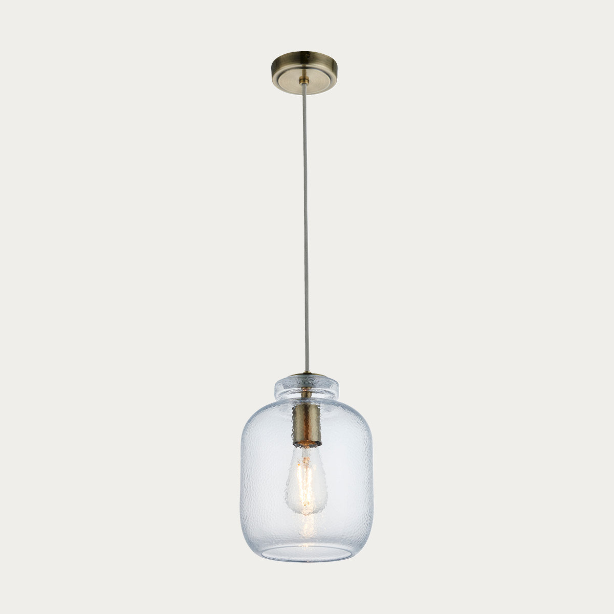 Kendrick Textured Glass Pendant in Antique Brass