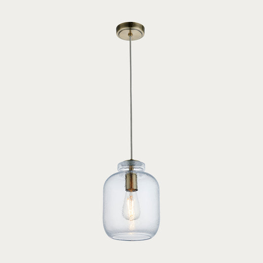 Kendrick Textured Glass Pendant in Antique Brass