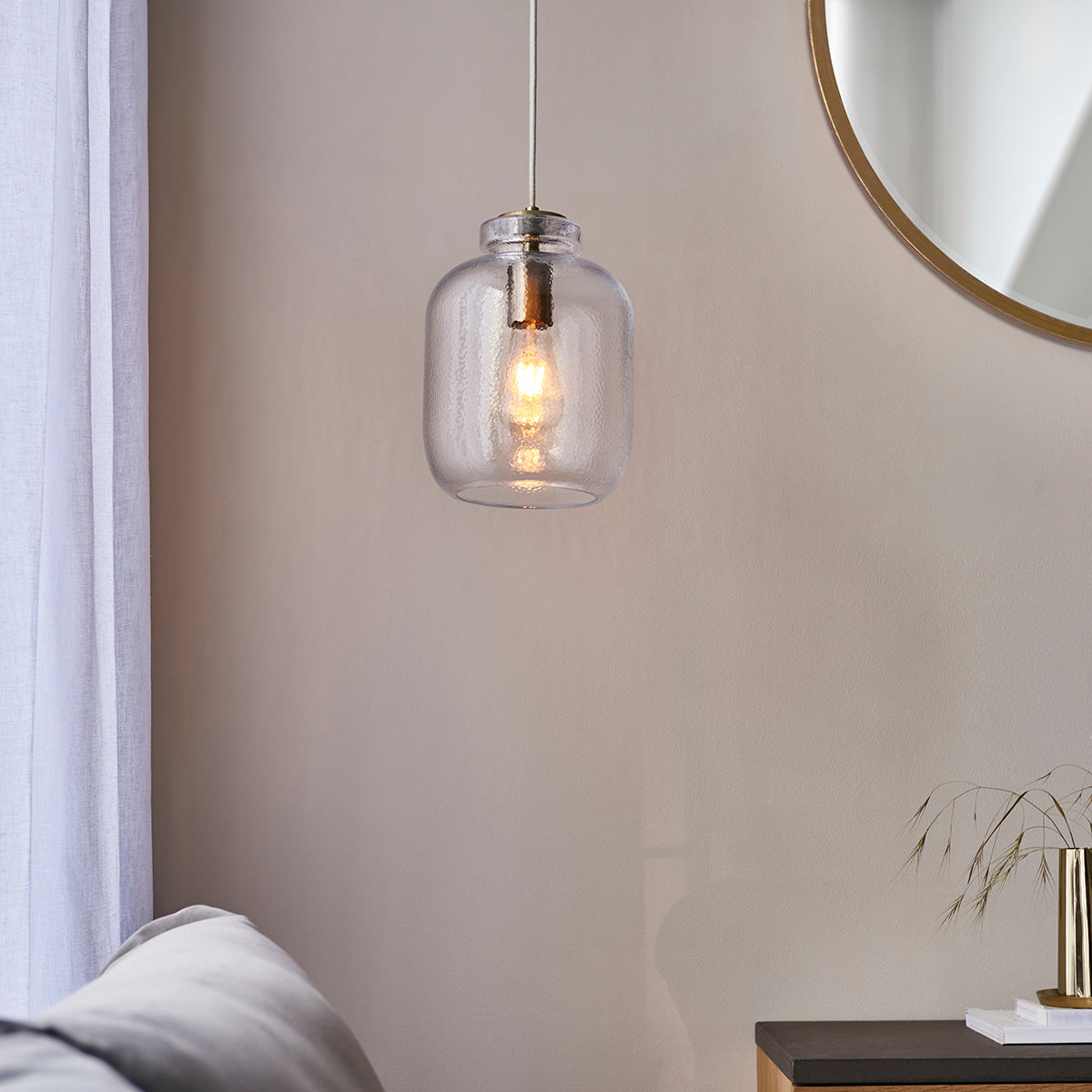 Kendrick Textured Glass Pendant in Antique Brass