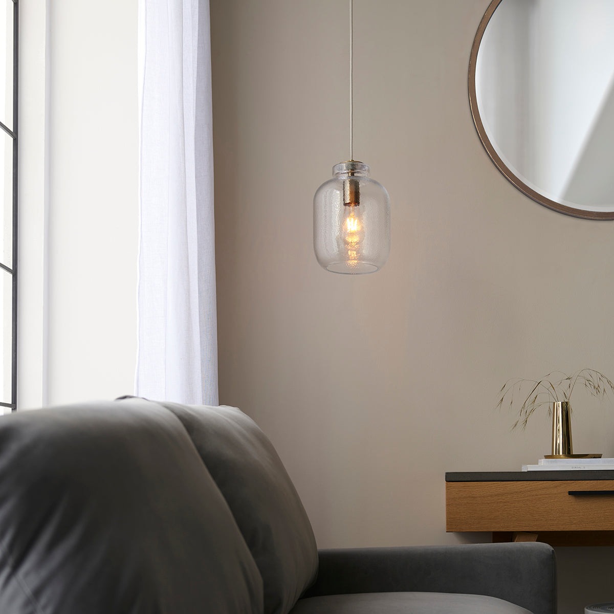 Kendrick Textured Glass Pendant in Antique Brass