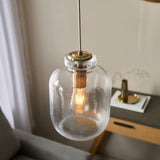 Kendrick Textured Glass Pendant in Antique Brass
