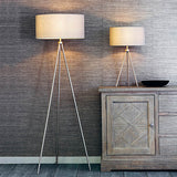 Milo Tripod Table Lamp in Matt Nickel with Grey Fabric Shade