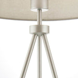 Milo Tripod Table Lamp in Matt Nickel with Grey Fabric Shade