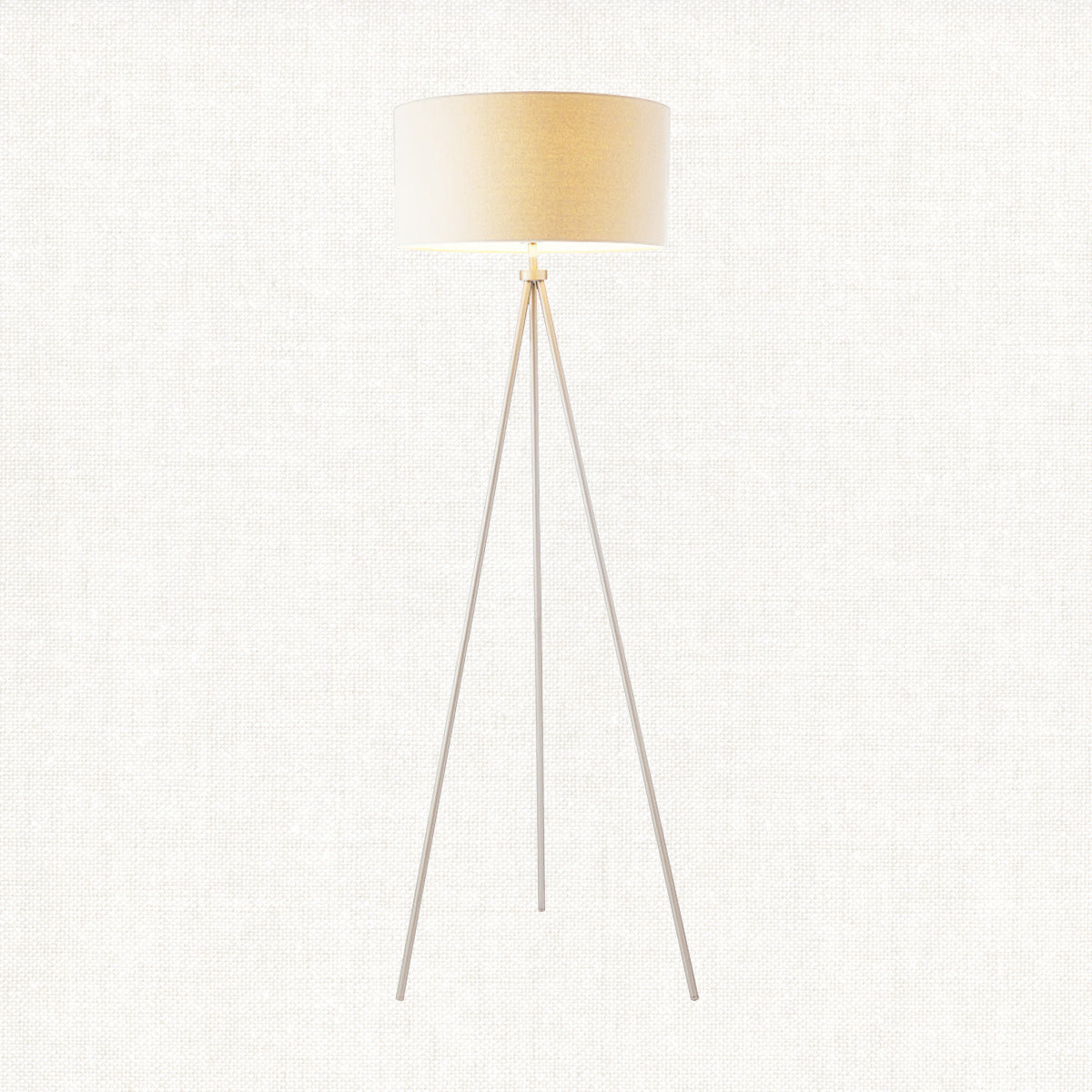 Milo Tripod Floor Lamp in Matt Nickel with Grey Fabric Shade