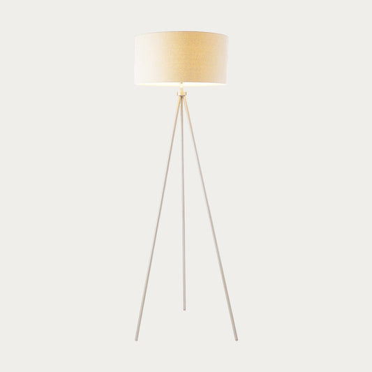 Milo Tripod Floor Lamp in Matt Nickel with Grey Fabric Shade