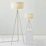 Milo Tripod Floor Lamp in Matt Nickel with Grey Fabric Shade