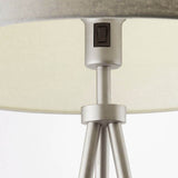 Milo Tripod Floor Lamp in Matt Nickel with Grey Fabric Shade