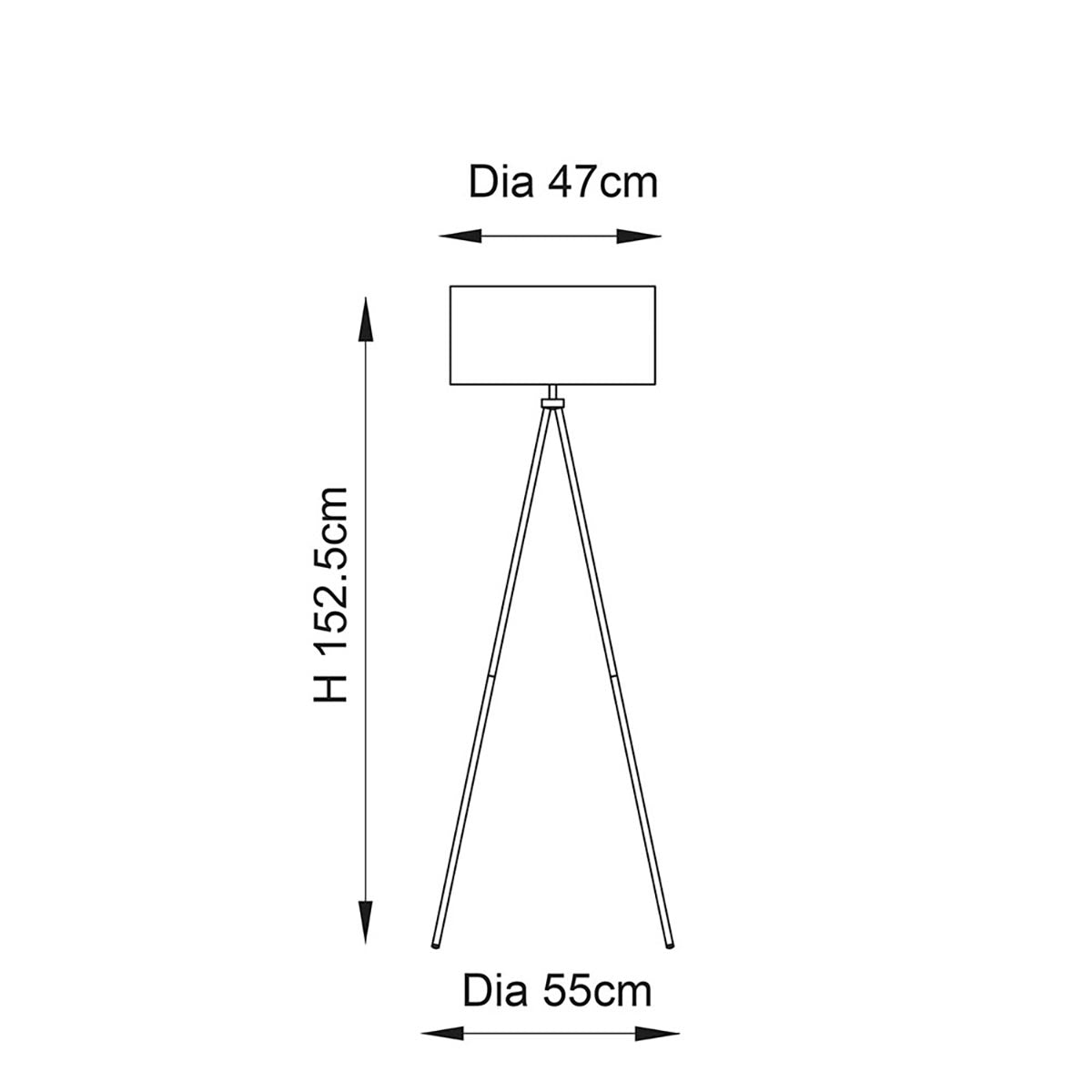Milo Tripod Floor Lamp in Matt Nickel with Grey Fabric Shade