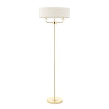 Roosevelt Two Light Floor Lamp in Brass with Vintage White Fabric Shade