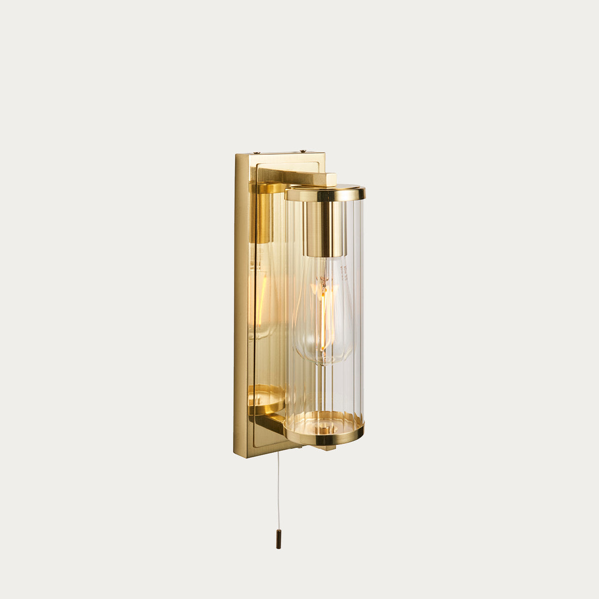 Satin brass plate & clear ribbed glass