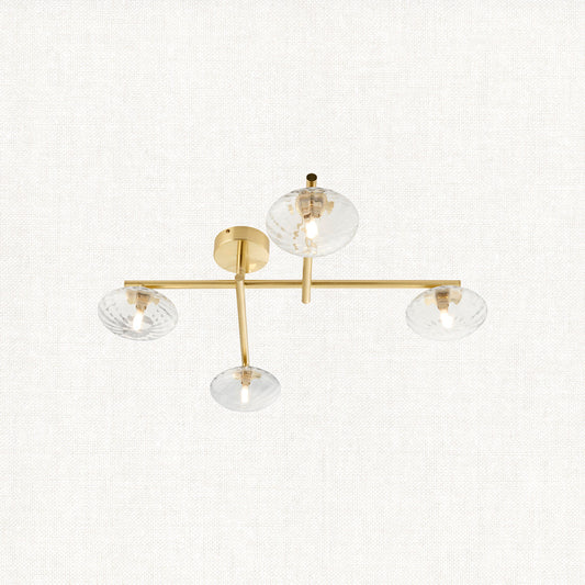 Satin brass plate & clear ribbed glass