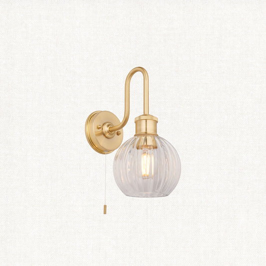 Satin brass plate & clear ribbed glass