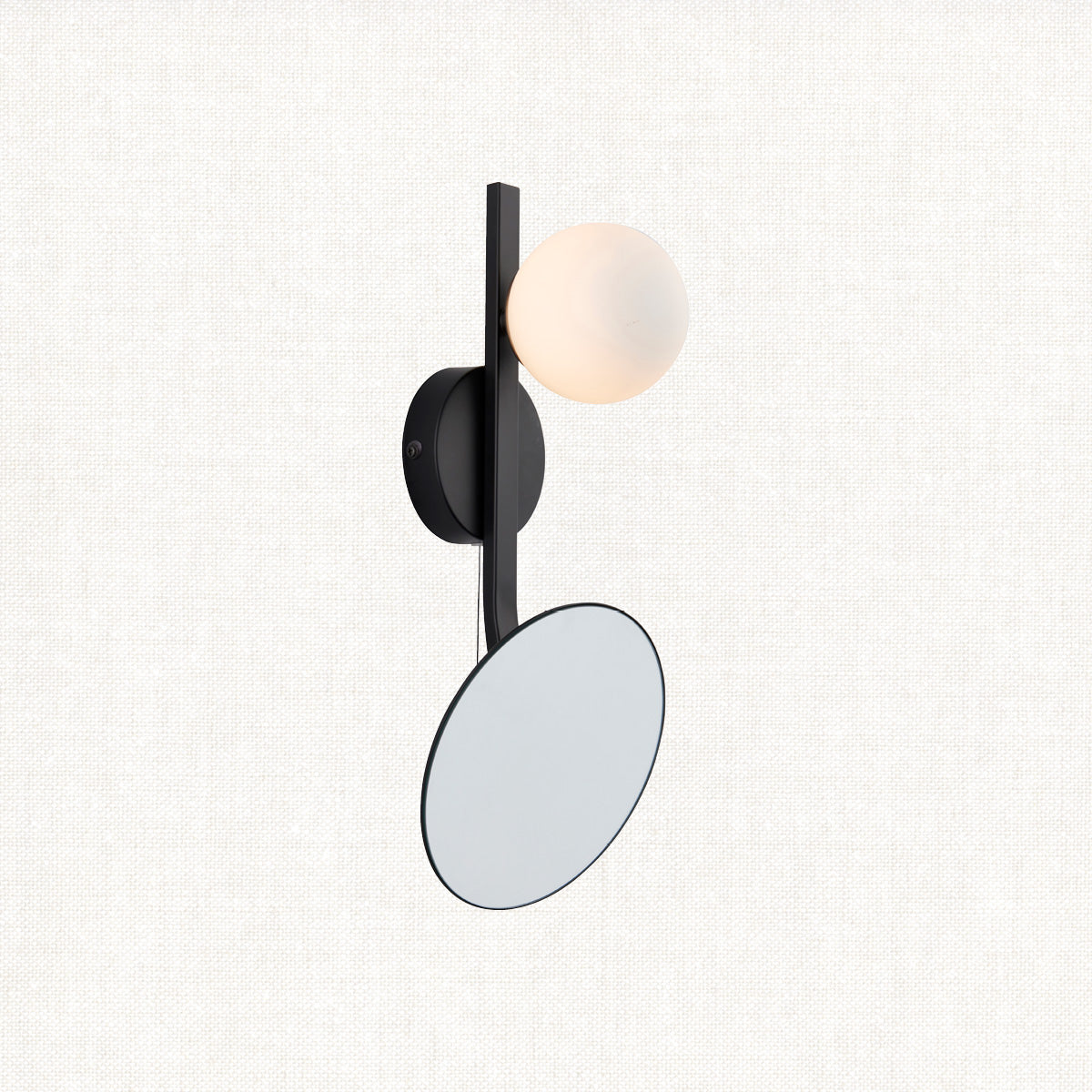 Matt black, mirrored glass with opal glass