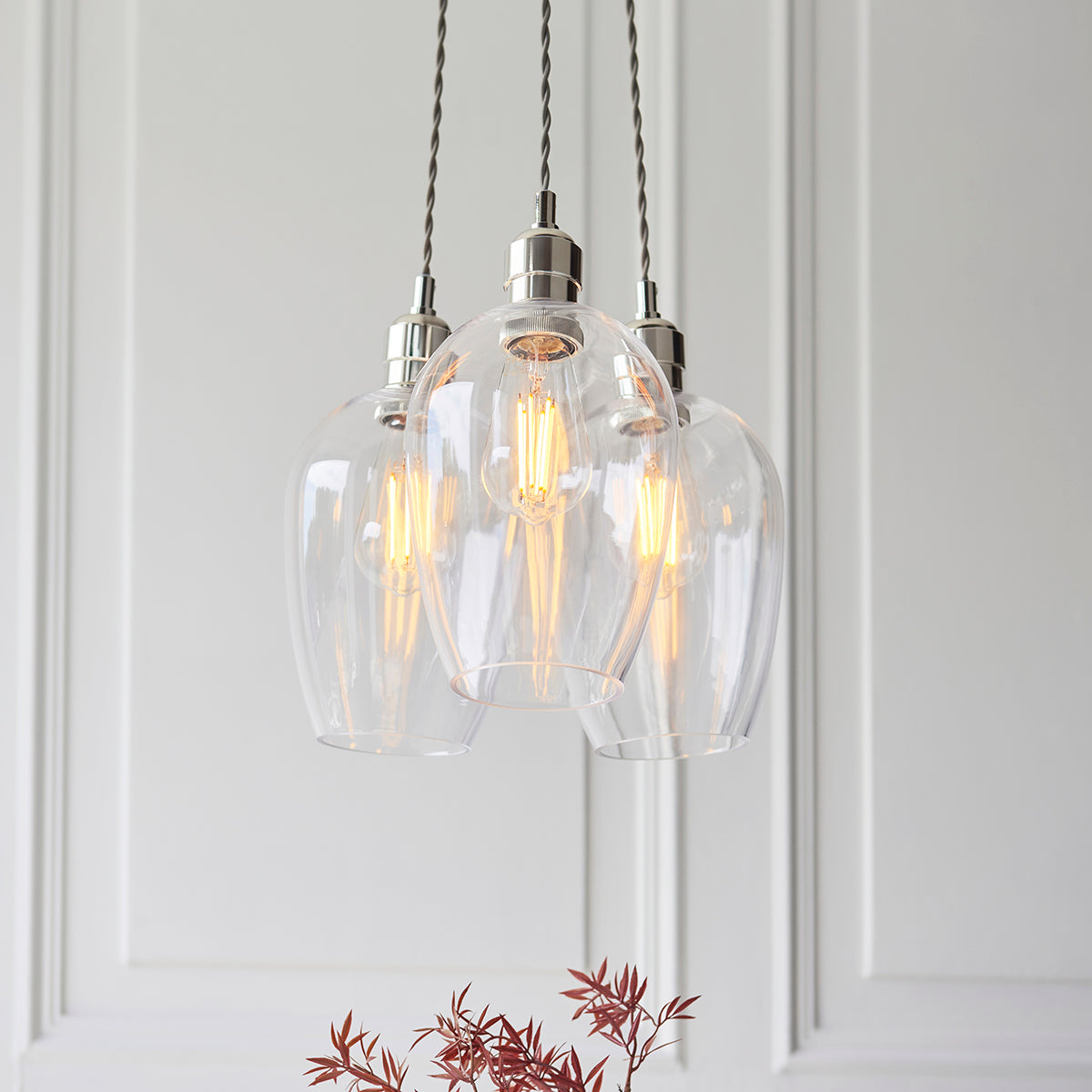 Bright Nickel Plate & Clear Glass 3-Light