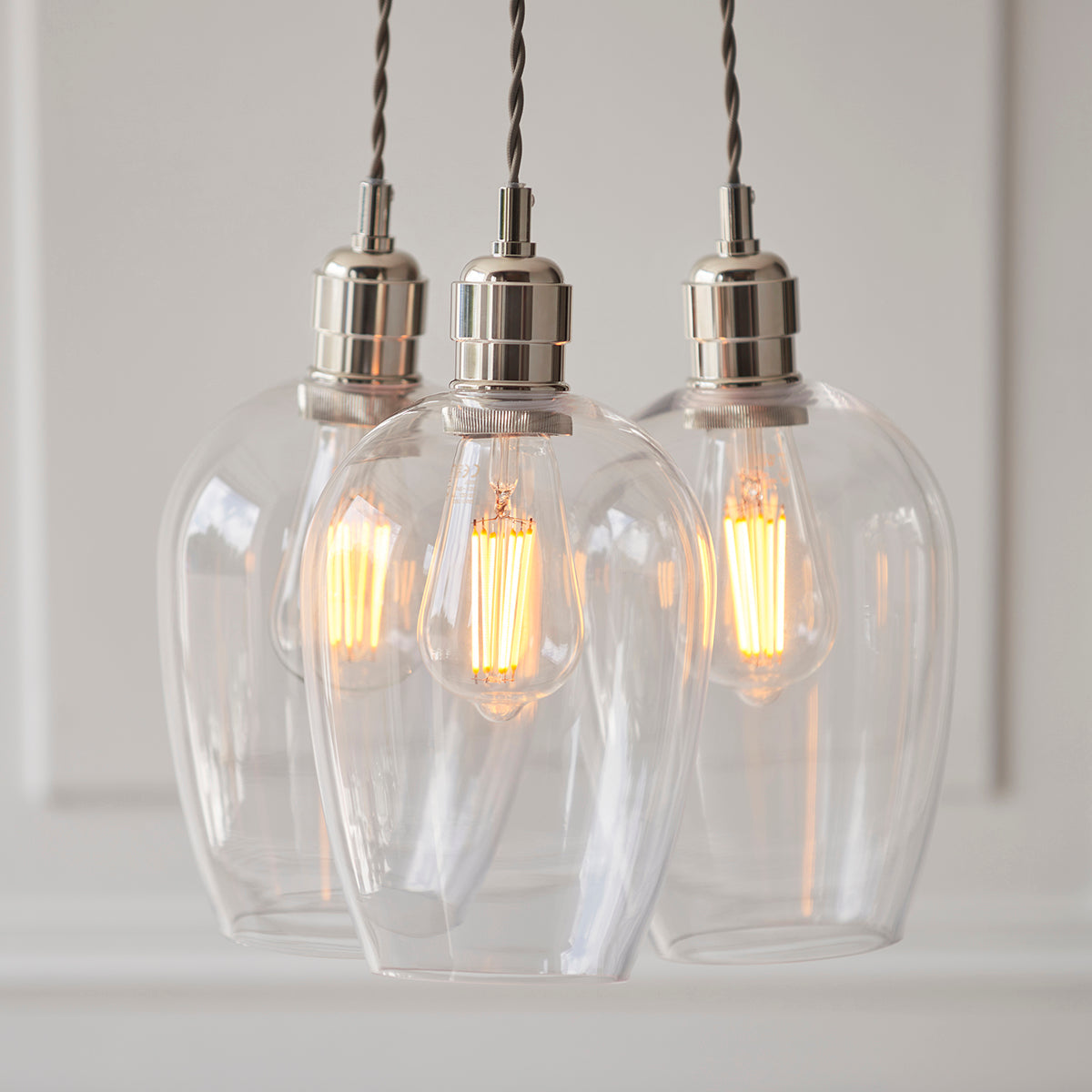 Bright Nickel Plate & Clear Glass 3-Light