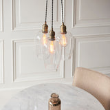 Antique Brass Plate & Clear Glass 3-Light