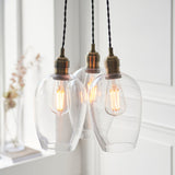 Antique Brass Plate & Clear Glass 3-Light