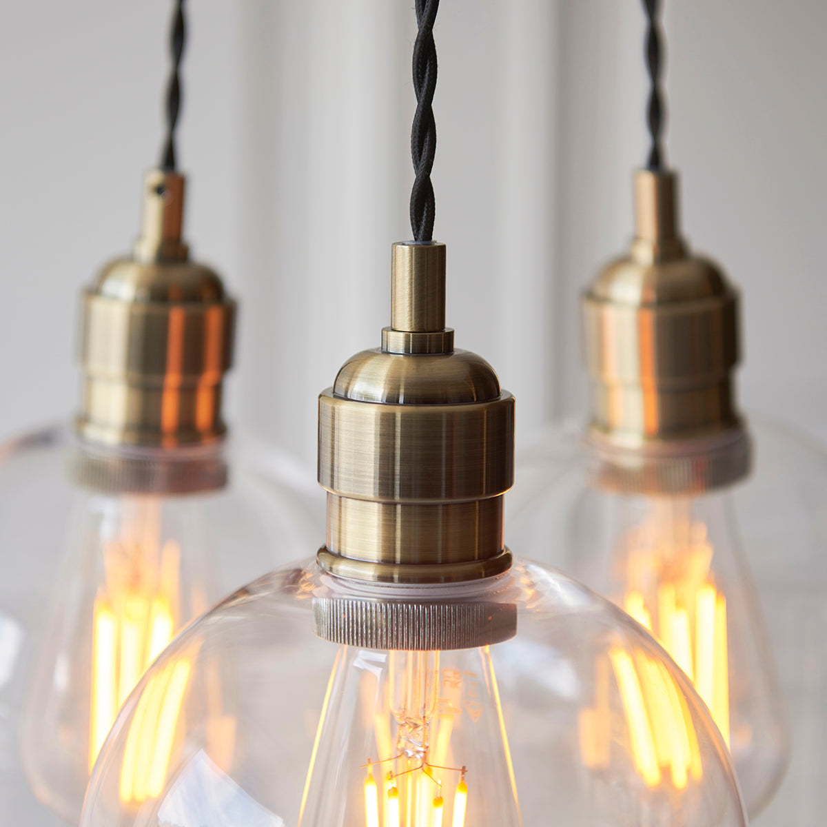 Antique Brass Plate & Clear Glass 3-Light