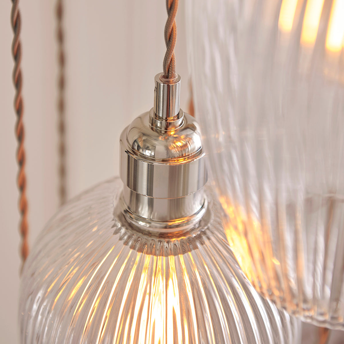 Bright Nickel Plate & Clear Ribbed Glass 13-Light