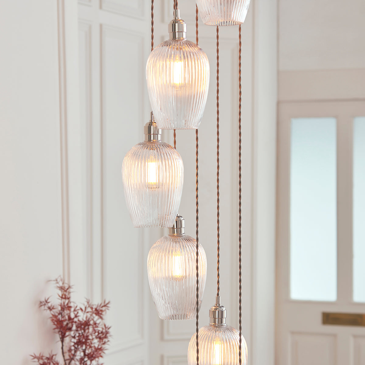 Bright Nickel Plate & Clear Ribbed Glass 13-Light