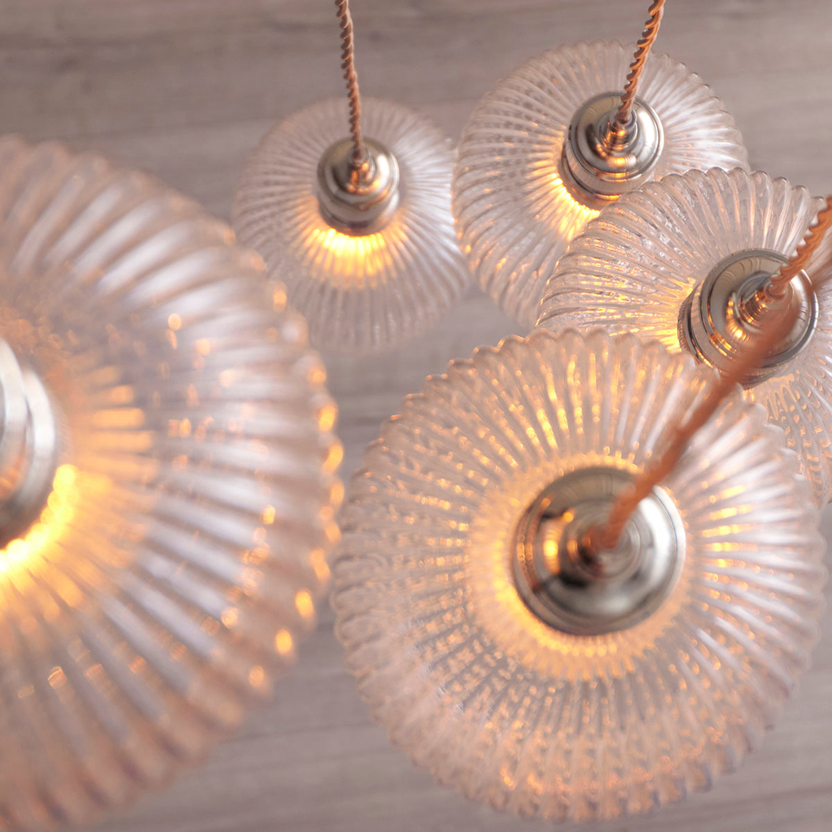 Bright Nickel Plate & Clear Ribbed Glass 7-Light
