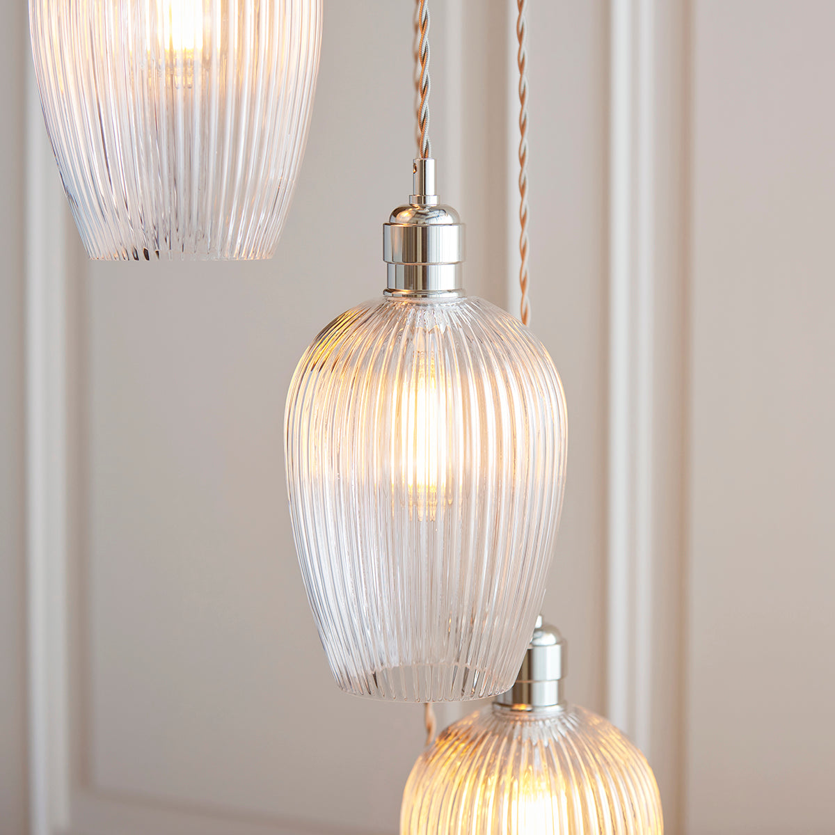Bright Nickel Plate & Clear Ribbed Glass 7-Light
