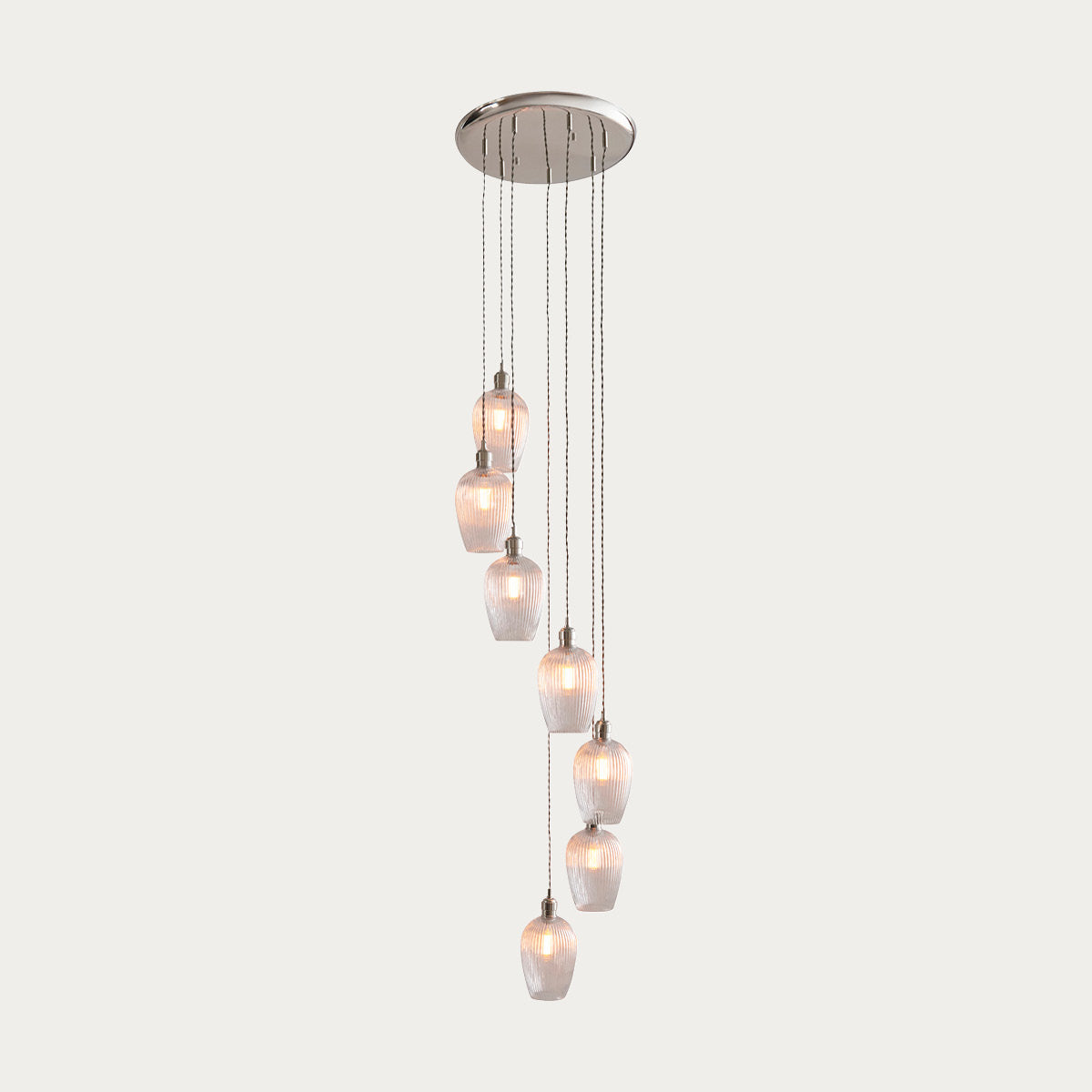 Bright Nickel Plate & Clear Ribbed Glass 7-Light