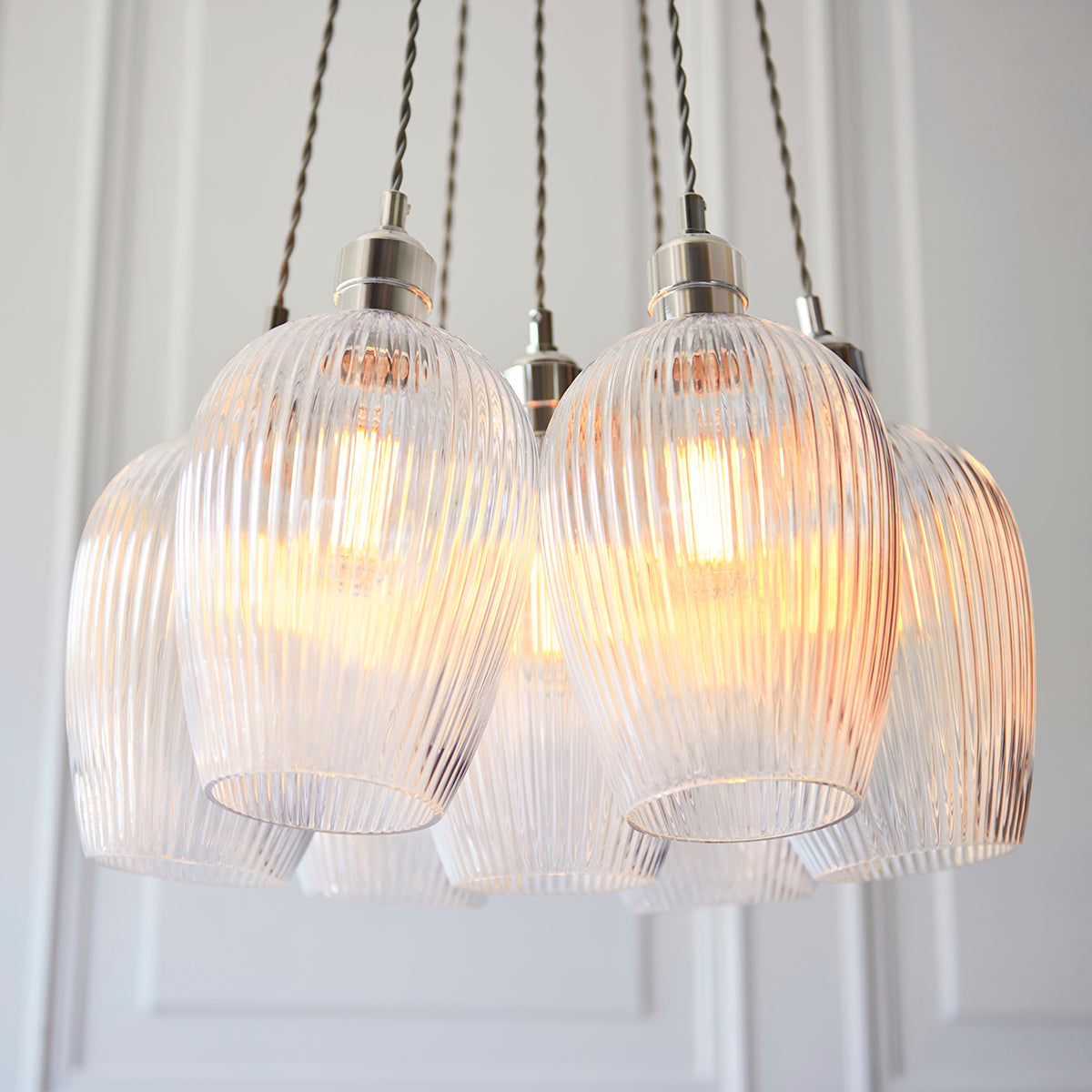 Bright Nickel Plate & Clear Ribbed Glass 7-Light