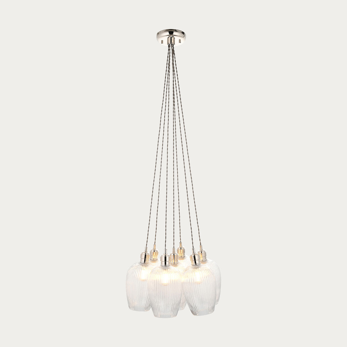 Bright Nickel Plate & Clear Ribbed Glass 7-Light