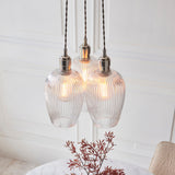 Bright Nickel Plate & Clear Ribbed Glass 3-Light