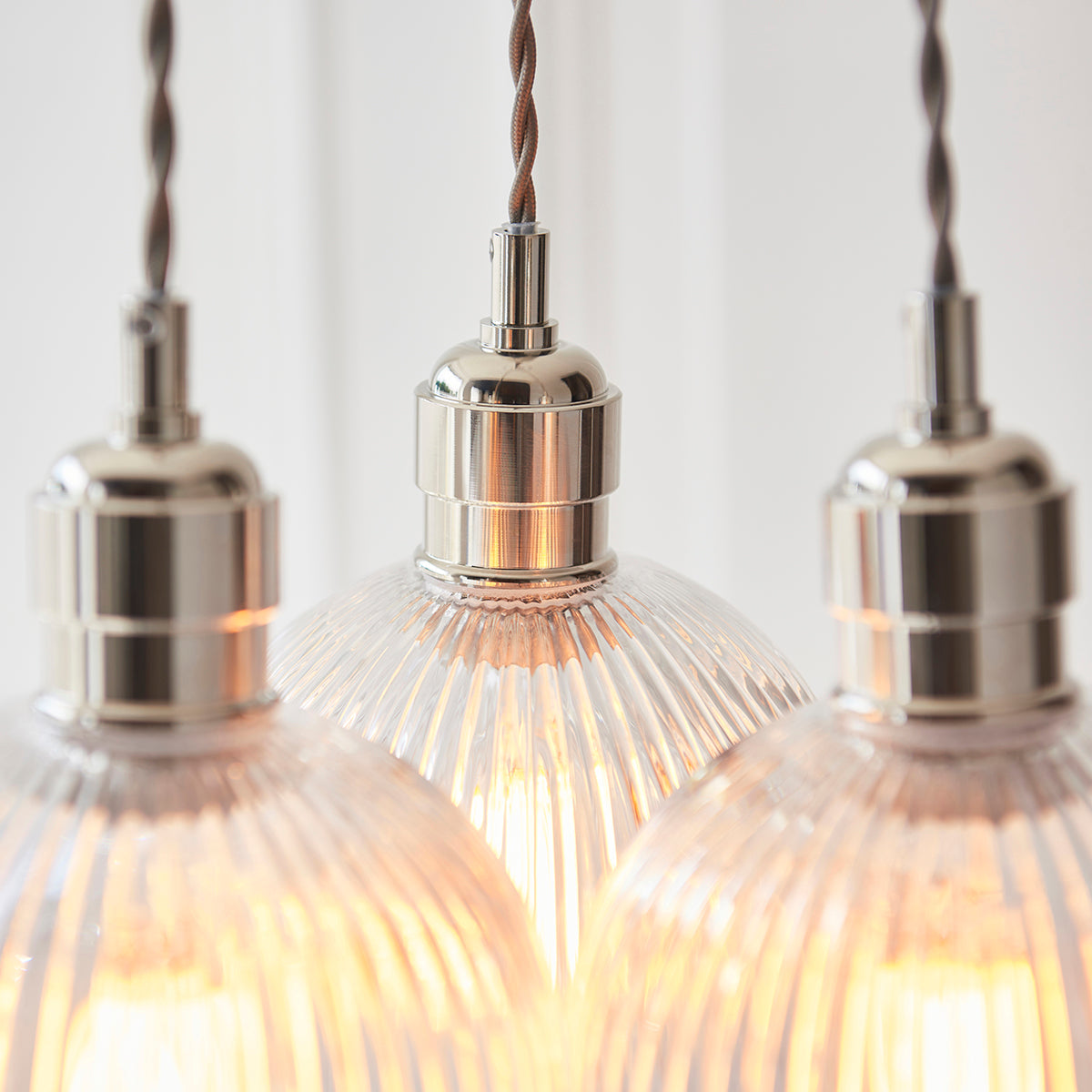 Bright Nickel Plate & Clear Ribbed Glass 3-Light