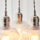 Bright Nickel Plate & Clear Ribbed Glass 3-Light