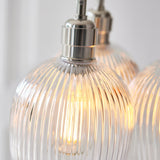 Bright Nickel Plate & Clear Ribbed Glass 3-Light