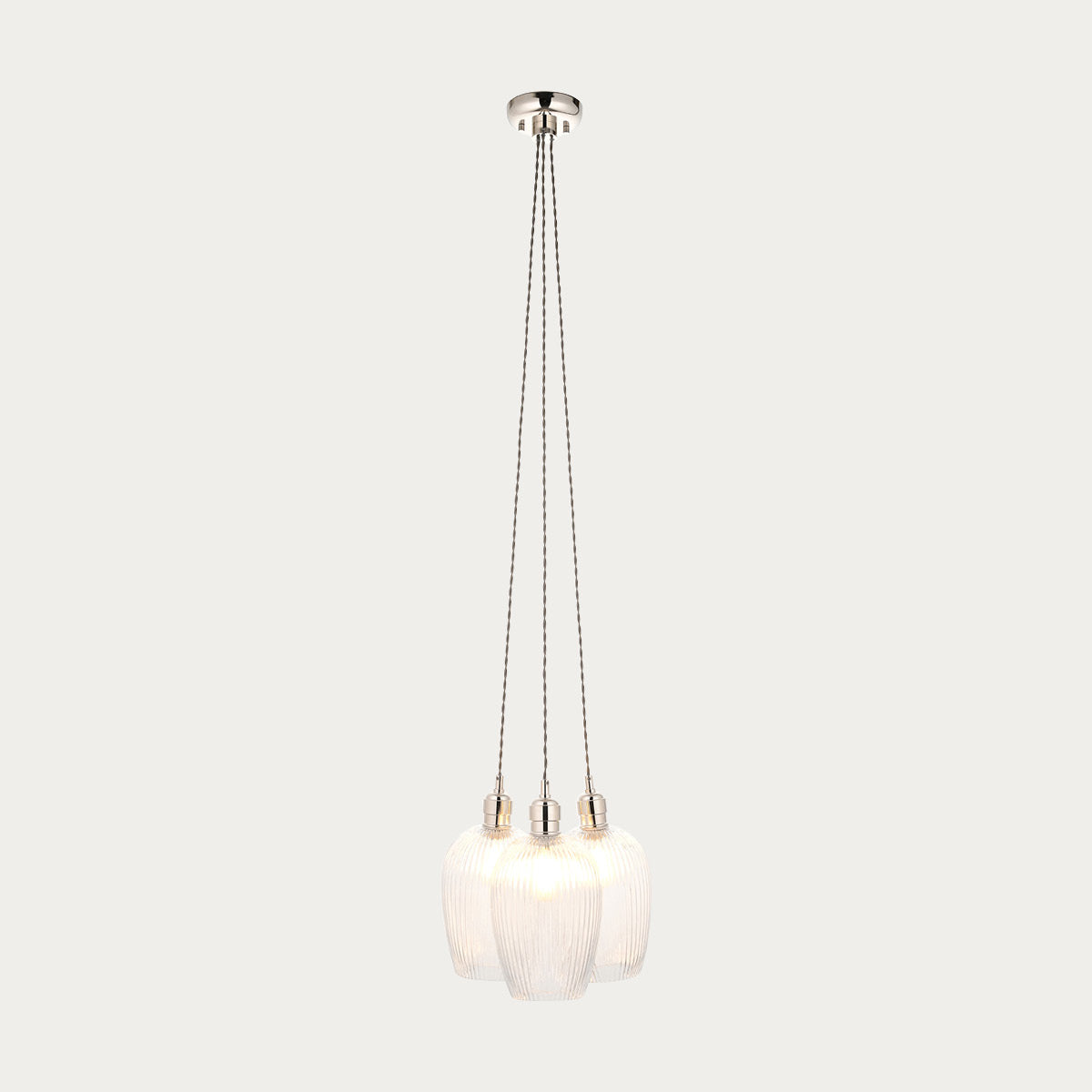 Bright Nickel Plate & Clear Ribbed Glass 3-Light