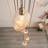 Antique Brass Plate & Clear Ribbed Glass 13-Light