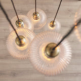 Antique Brass Plate & Clear Ribbed Glass 7-Light