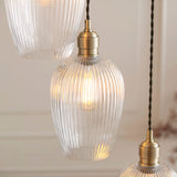 Antique Brass Plate & Clear Ribbed Glass 7-Light
