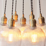 Antique Brass Plate & Clear Ribbed Glass 7-Light