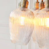 Antique Brass Plate & Clear Ribbed Glass 7-Light