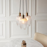 Antique Brass Plate & Clear Ribbed Glass 3-Light