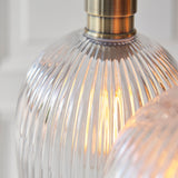 Antique Brass Plate & Clear Ribbed Glass 3-Light