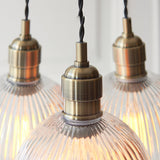Antique Brass Plate & Clear Ribbed Glass 3-Light
