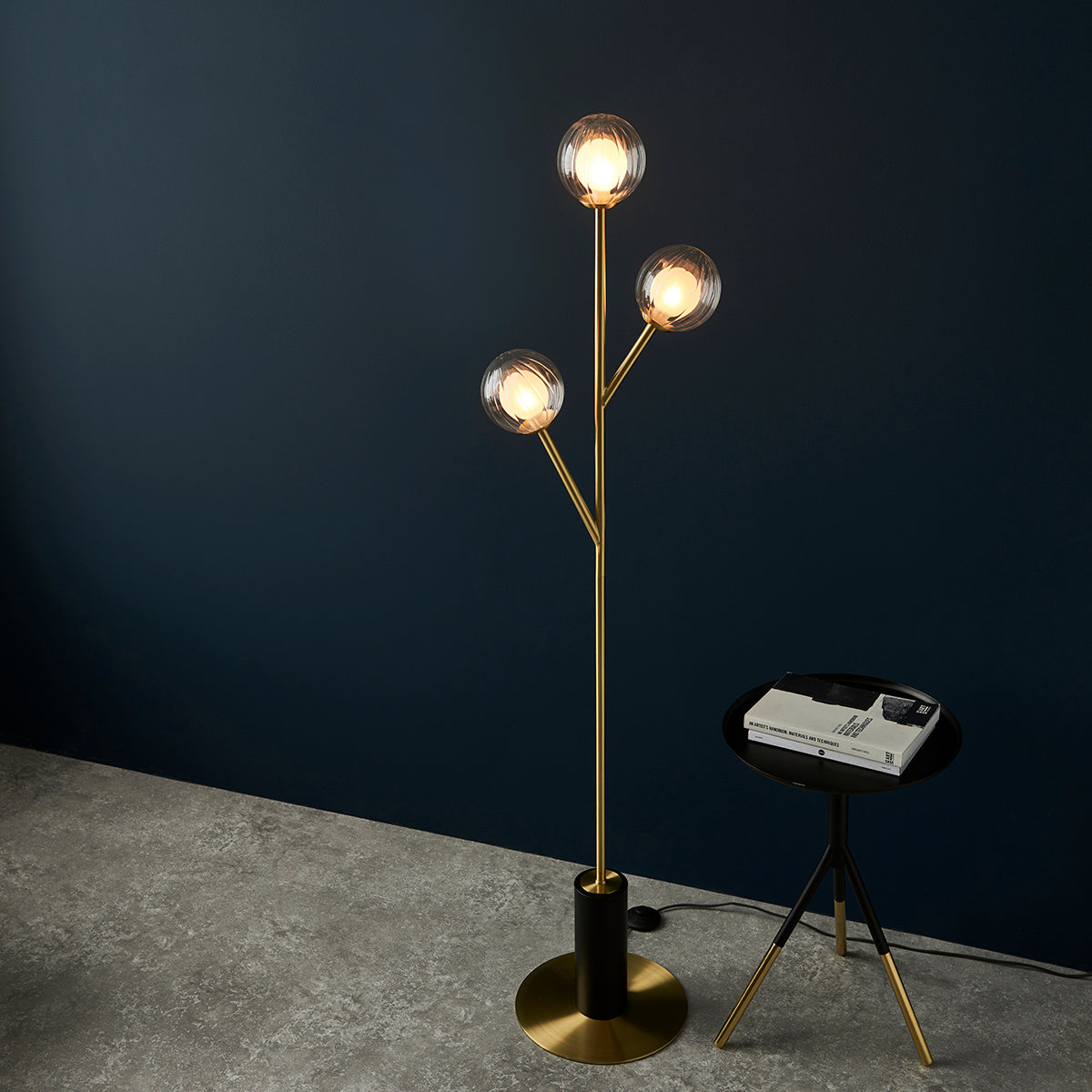 Ariella Frosted Glass Floor Light in Satin Brass