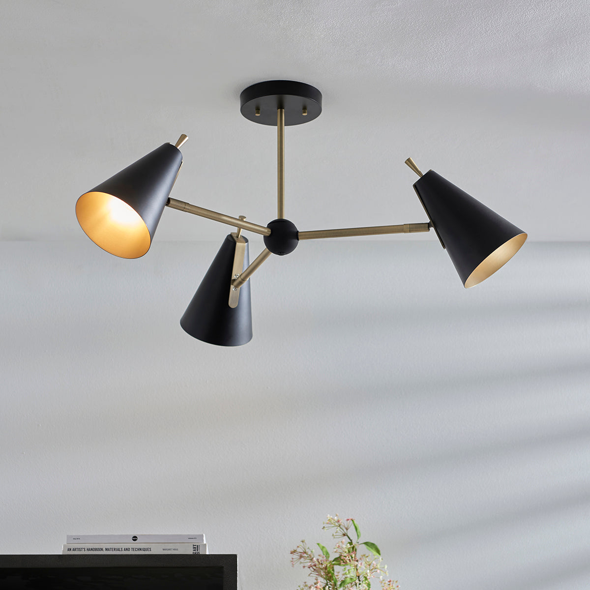 Axton Mid Century Semi Flush Light in Matt Black