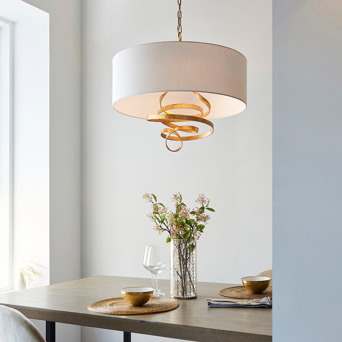 Vivienne Gold Ribbon Pendant with Ivory Shade