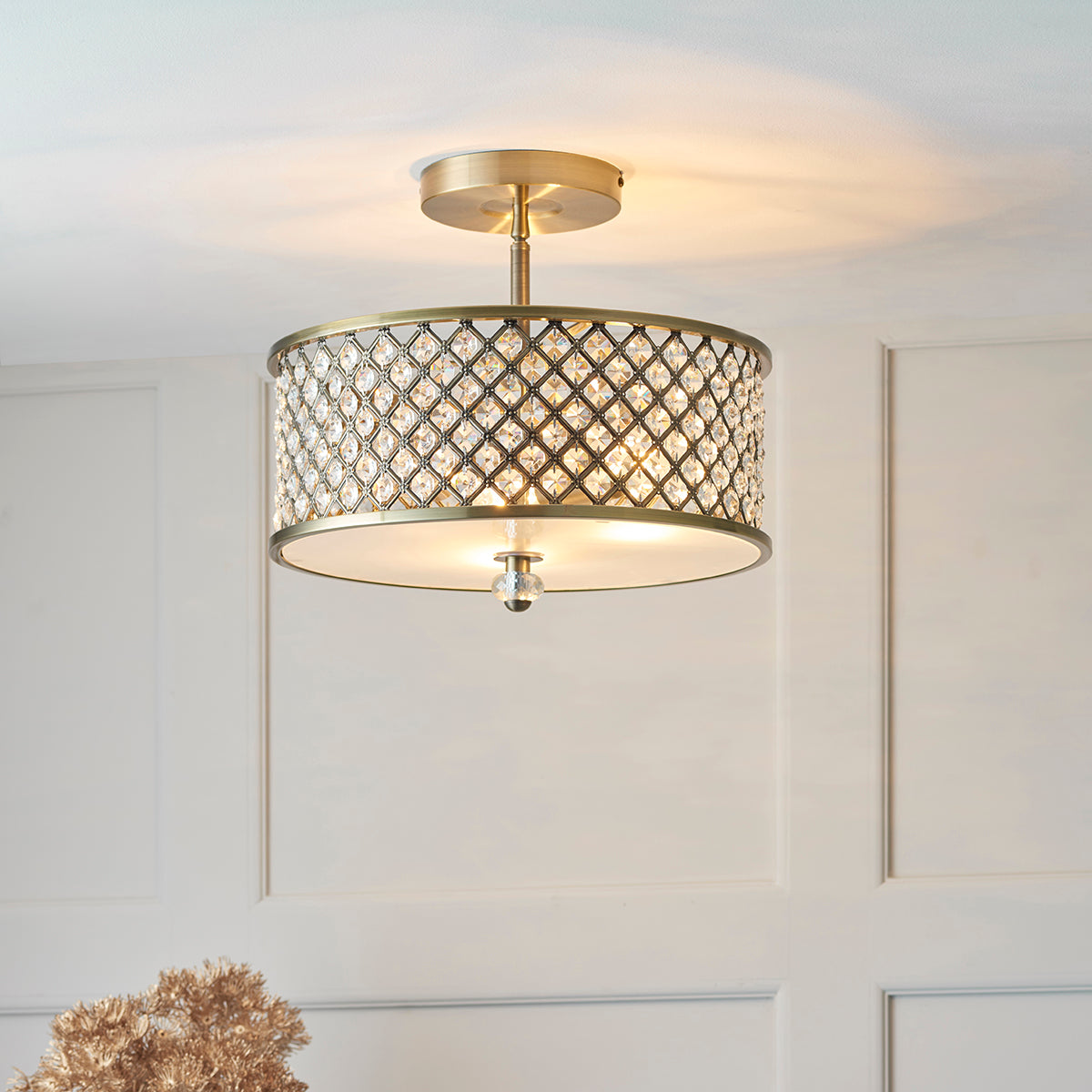 Arden Three Light Flush Light in Antique Brass