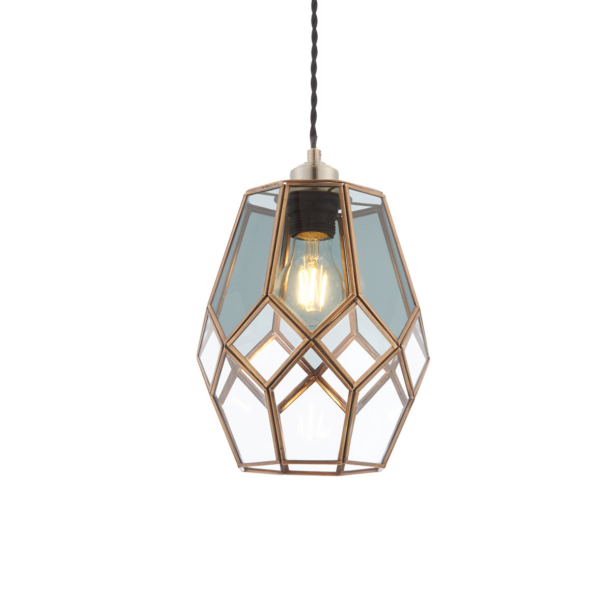 Bryson Smoked Glass Pendant Shade in Antique Brass