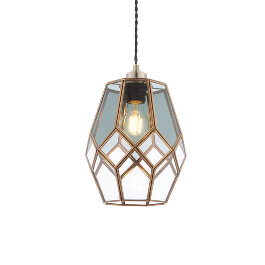 Bryson Smoked Glass Pendant Shade in Antique Brass